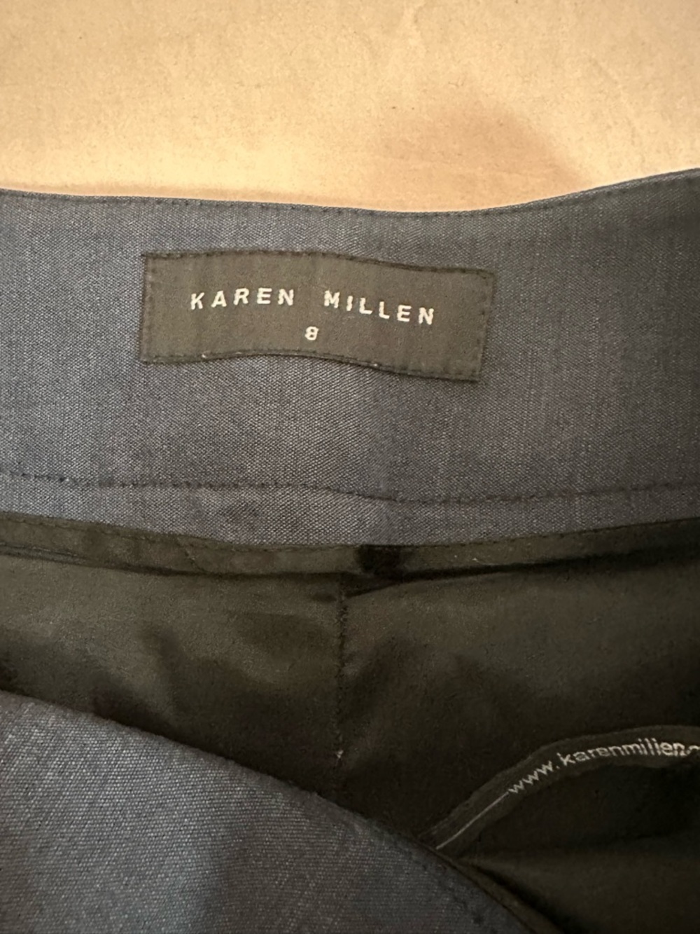 Karen Millen tailored straight leg trousers blue size 8 workwear pants mohair - Picture 3 of 9
